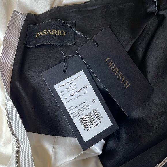 Rasario Ruffled Silk Crepe Corset Strapless Two Tone Asymmetric Midi Dress Sz 4 - Picture 10 of 13